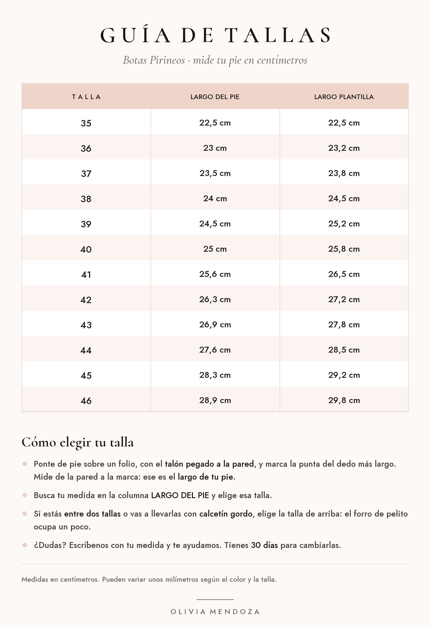 Guía de tallas: Botas Pirineos - Botas de Nieve Forradas y Antideslizantes